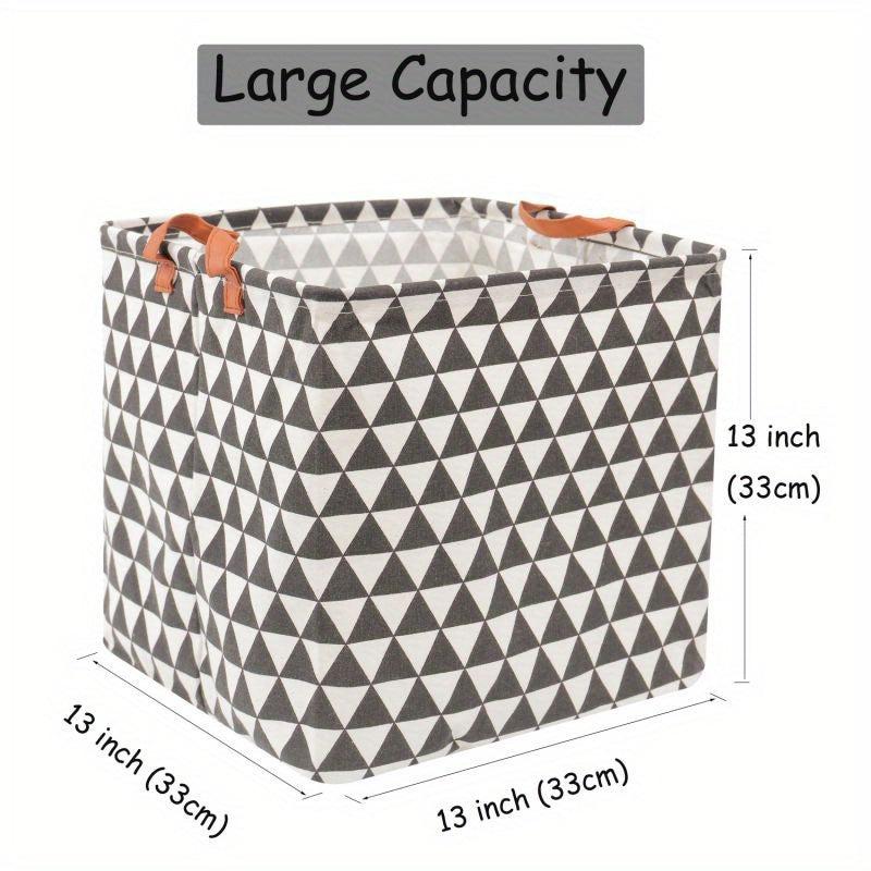 Square Folding Storage Basket Organizer Waterproof PU Leather Handle