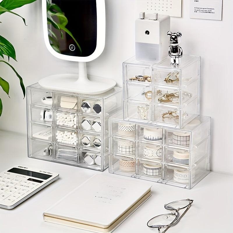 Transparent Desktop Storage Box 12 Grids Dust-proof Drawer Type Organizer