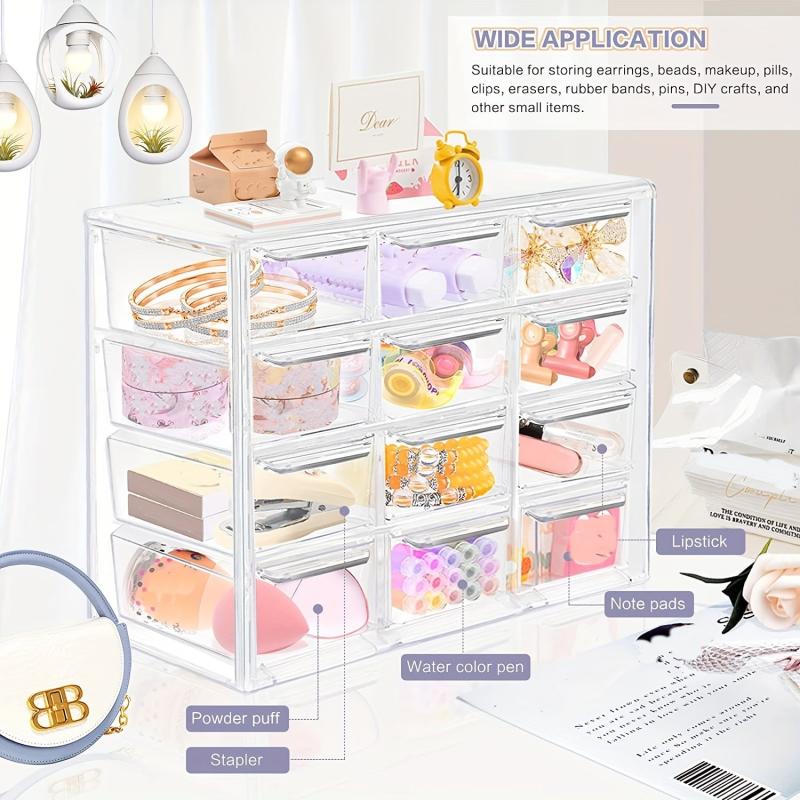 Transparent Desktop Storage Box 12 Grids Dust-proof Drawer Type Organizer