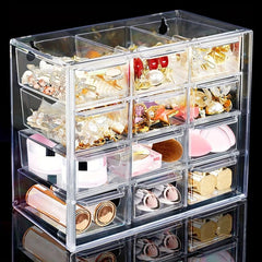 Transparent Desktop Storage Box 12 Grids Dust-proof Drawer Type Organizer