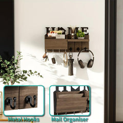 Wall Mounted Key Holder with Multiple Hooks for Keys Mail and Sundries