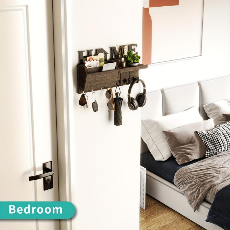 Wall Mounted Key Holder with Multiple Hooks for Keys Mail and Sundries