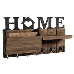 Wall Mounted Key Holder with Multiple Hooks for Keys Mail and Sundries