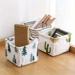 Stylish Cotton Linen Desktop Storage Basket for Stationery Cosmetics