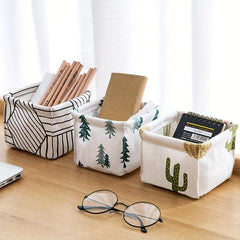 Stylish Cotton Linen Desktop Storage Basket for Stationery Cosmetics