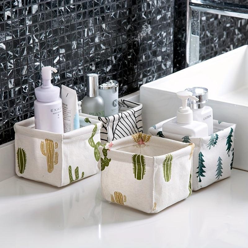 Stylish Cotton Linen Desktop Storage Basket for Stationery Cosmetics