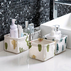 Stylish Cotton Linen Desktop Storage Basket for Stationery Cosmetics