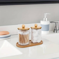 Bamboo Qtip Dispenser Holder Tray 10 Oz
