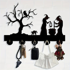 Halloween Witch Key Hooks Wooden Coat Rack & Key Holder Gift