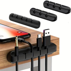 3pcs Cable Organizer Silicone USB Cable Winder Desktop Tidy Management Clips