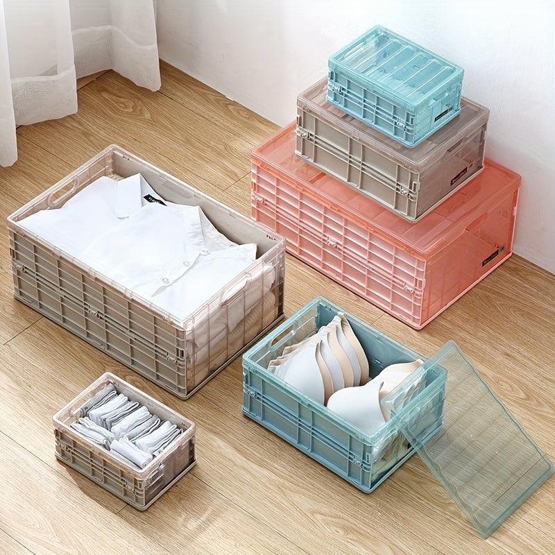 Foldable Plastic Storage Box with Lid for Car Trunk & Household Use