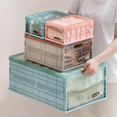 Foldable Plastic Storage Box with Lid for Car Trunk & Household Use