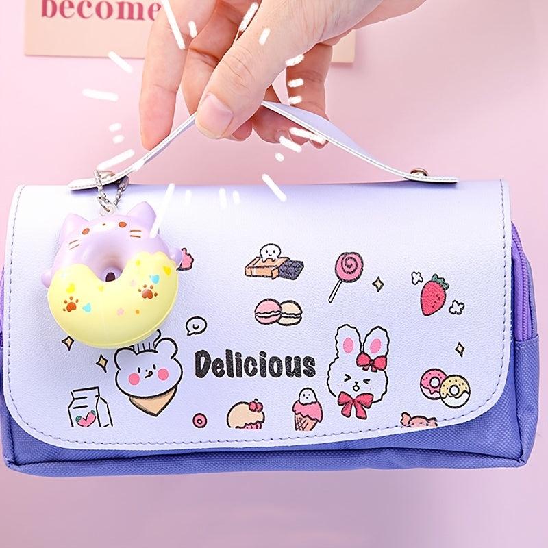 Donuts Decor Pencil Case with Zipper - School Supplies Bag