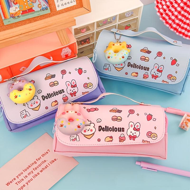 Donuts Decor Pencil Case with Zipper - School Supplies Bag