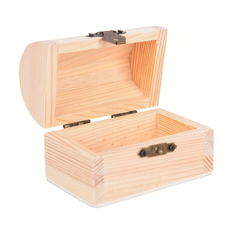 Vintage Wooden Treasure Chest Jewelry Box - Secure Storage