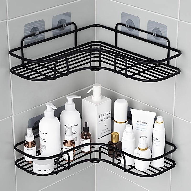 2pcs Punch Shower Corner Caddy Toilet Corner Shelf Triangle Storage Rack