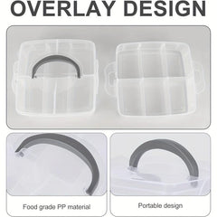 Craft Organizer Box 3 Layer Storage Container Case with Adjustable Compartments