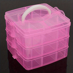 Craft Organizer Box 3 Layer Storage Container Case with Adjustable Compartments