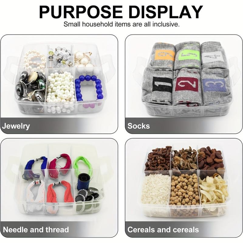 Craft Organizer Box 3 Layer Storage Container Case with Adjustable Compartments