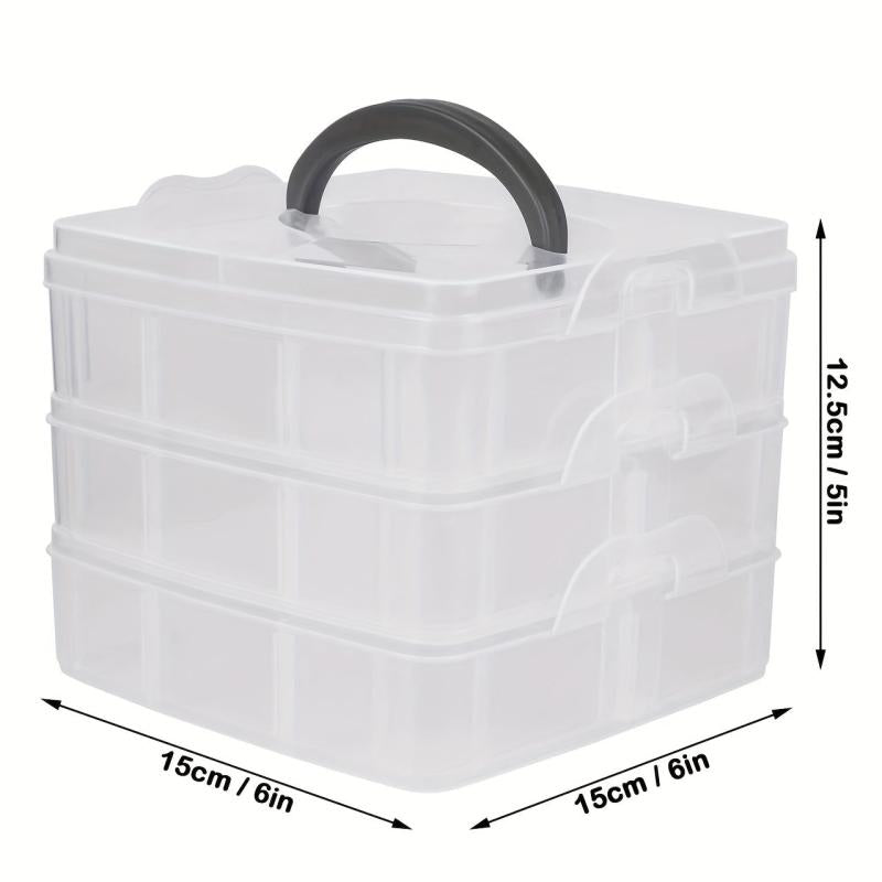 Craft Organizer Box 3 Layer Storage Container Case with Adjustable Compartments