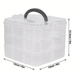 Craft Organizer Box 3 Layer Storage Container Case with Adjustable Compartments