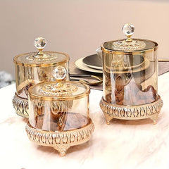 Crystal Glass Jar with Lid - Decorative Snack Storage Canister