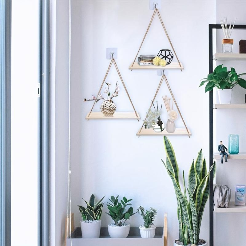 Wood Hanging Shelves Swing Rope Rustic Floating Shelf Wall Display