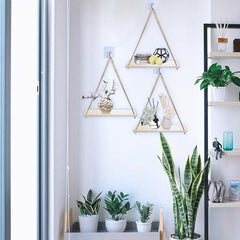 Wood Hanging Shelves Swing Rope Rustic Floating Shelf Wall Display
