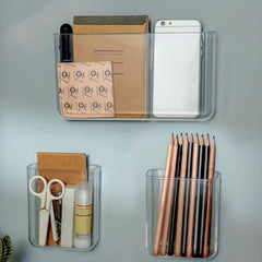 Transparent Pencil Holder Wall Mounted Note Phone Stationery Sto