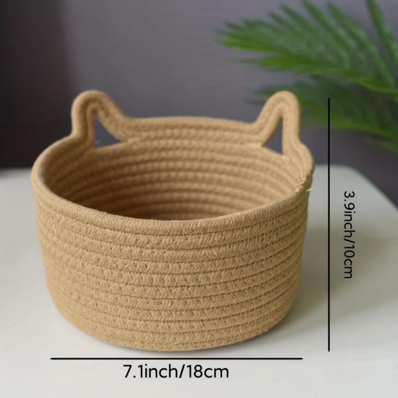 Cat Ear Round Cotton Thread Basket Storage Organizer