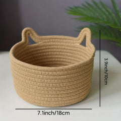 Cat Ear Round Cotton Thread Basket Storage Organizer