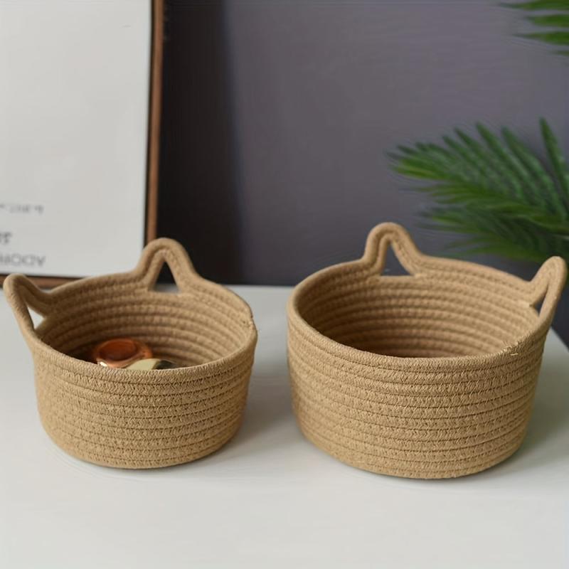 Cat Ear Round Cotton Thread Basket Storage Organizer
