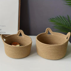 Cat Ear Round Cotton Thread Basket Storage Organizer
