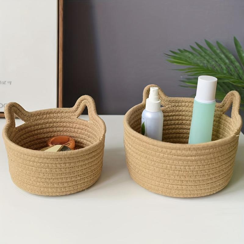 Cat Ear Round Cotton Thread Basket Storage Organizer