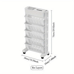 5-6 Layers Table Side Storage Basket with Caster Wheels