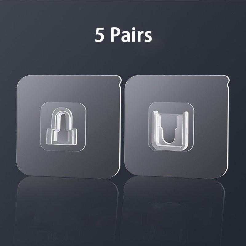5pairs Double Side Adhesive Wall Hook Transparent Fixing Hook For Socker Router