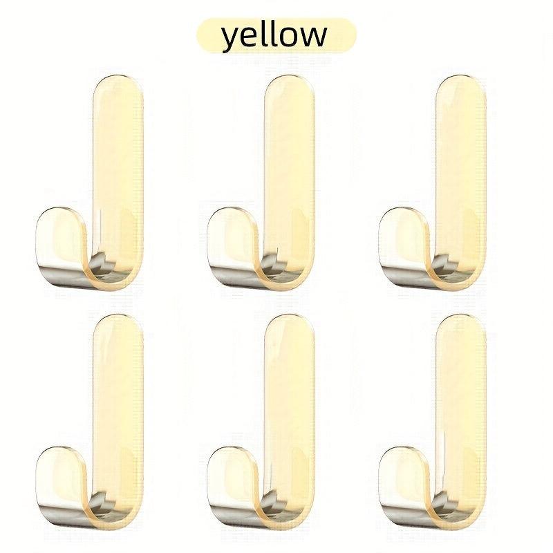 6pcs Translucent Sticky Wall Hook Self Adhesive J Shaped Coat Hook