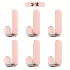 6pcs Translucent Sticky Wall Hook Self Adhesive J Shaped Coat Hook