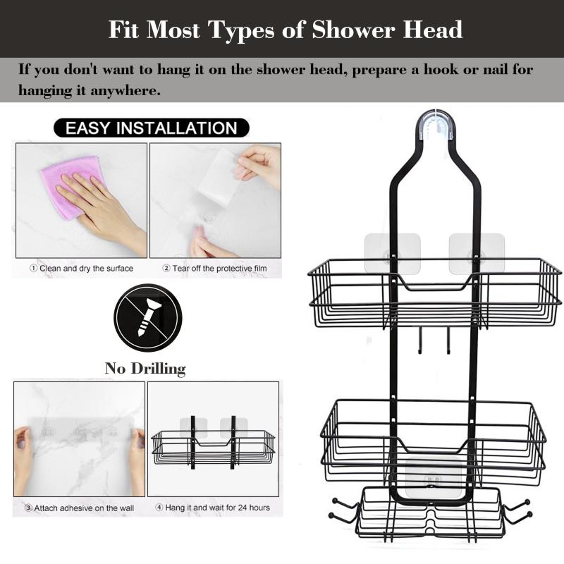 Shower Caddy Over Shower Head Anti Swing Rustproof Shower Organizer