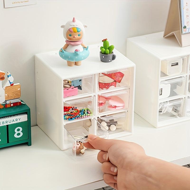 Mini Desktop Storage Cabinet with Divided Grid and Drawer