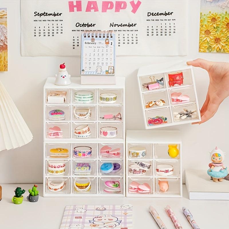 Mini Desktop Storage Cabinet with Divided Grid and Drawer