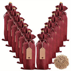 12pcs Jute Red Wine Bag Gift Bag Wine Bottle Bags With Drawstrings