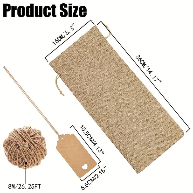 12pcs Jute Red Wine Bag Gift Bag Wine Bottle Bags With Drawstrings