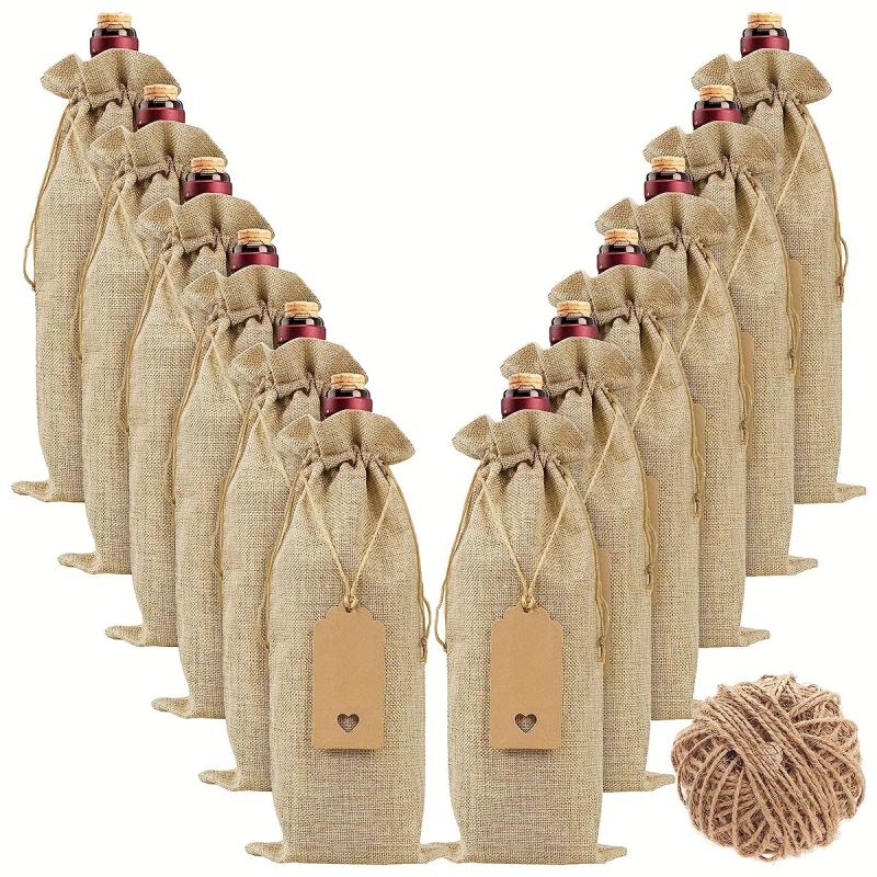 12pcs Jute Red Wine Bag Gift Bag Wine Bottle Bags With Drawstrings