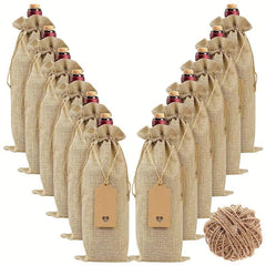 12pcs Jute Red Wine Bag Gift Bag Wine Bottle Bags With Drawstrings