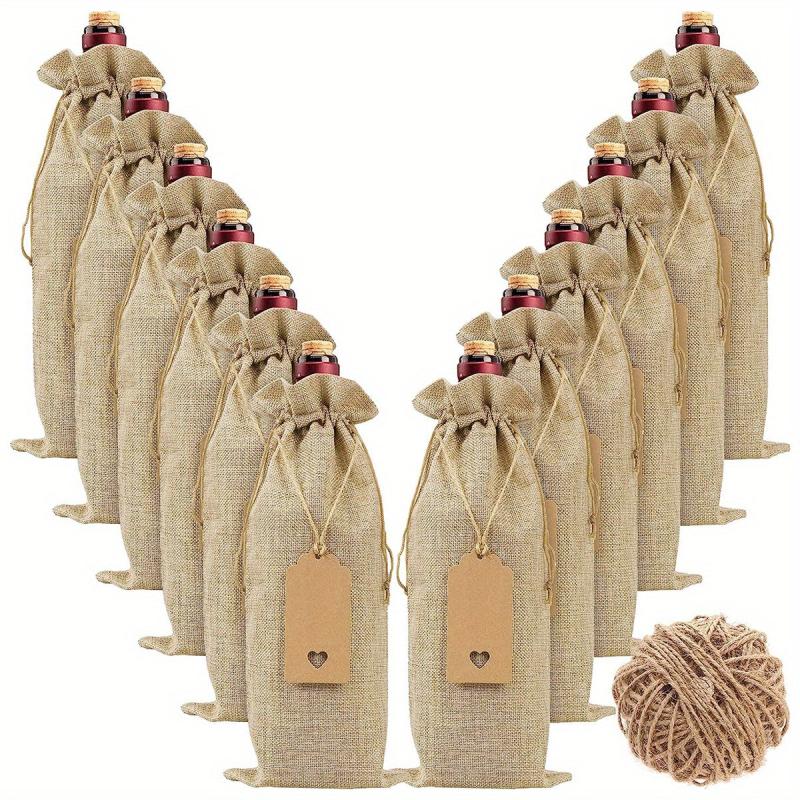 12pcs Jute Red Wine Bag Gift Bag Wine Bottle Bags With Drawstrings