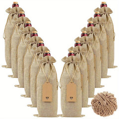 12pcs Jute Red Wine Bag Gift Bag Wine Bottle Bags With Drawstrings