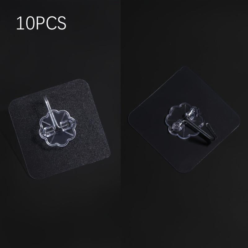 10pcs Transparent Sticky Wall Hook Clear Sticker Stainless Steel Strong Adhesive
