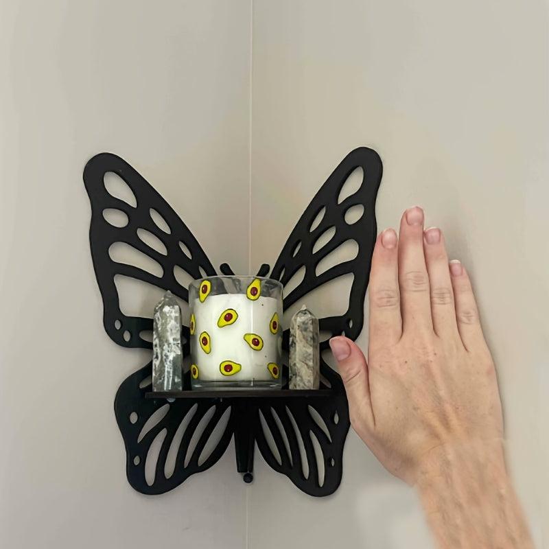 Wooden Butterfly Shaped Crystal Display Shelf Wall Mounted Storage Rack