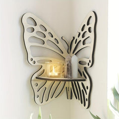 Wooden Butterfly Shaped Crystal Display Shelf Wall Mounted Storage Rack